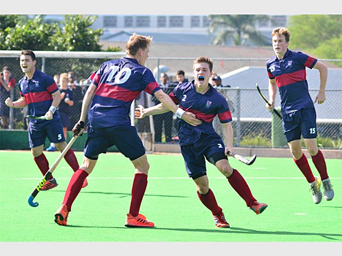 The Westville 1st XI of 2019 celebrate an undefeated season after a 3-1 victory over Kearsney College. Ethan Matkovich is on the left. (Photo: Highway Mail, https://highwaymail.co.za/)