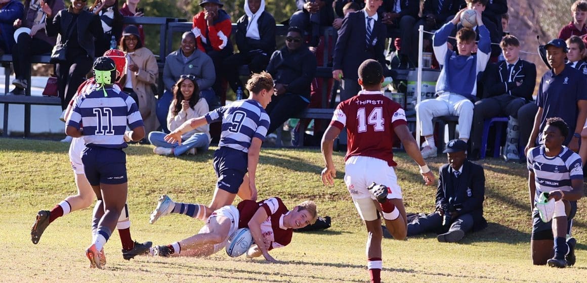 rugby-albans-kearsney-fynn-verbaan-210625 (Feature photo: Kearsney scrumhalf Fynn Verbaan is taken to ground in the win over St Alban's, courtesy Anthony Wallis, Kearsney College)