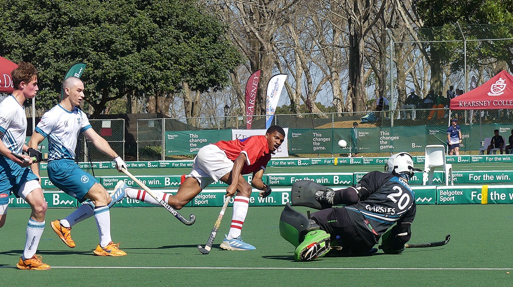 Thandanani Zuma watches his shot heading into the goalbox, which gave Michaelhouse a 2-0 lead over Garsfontein in a must-win game. (Photo: Brad Morgan).