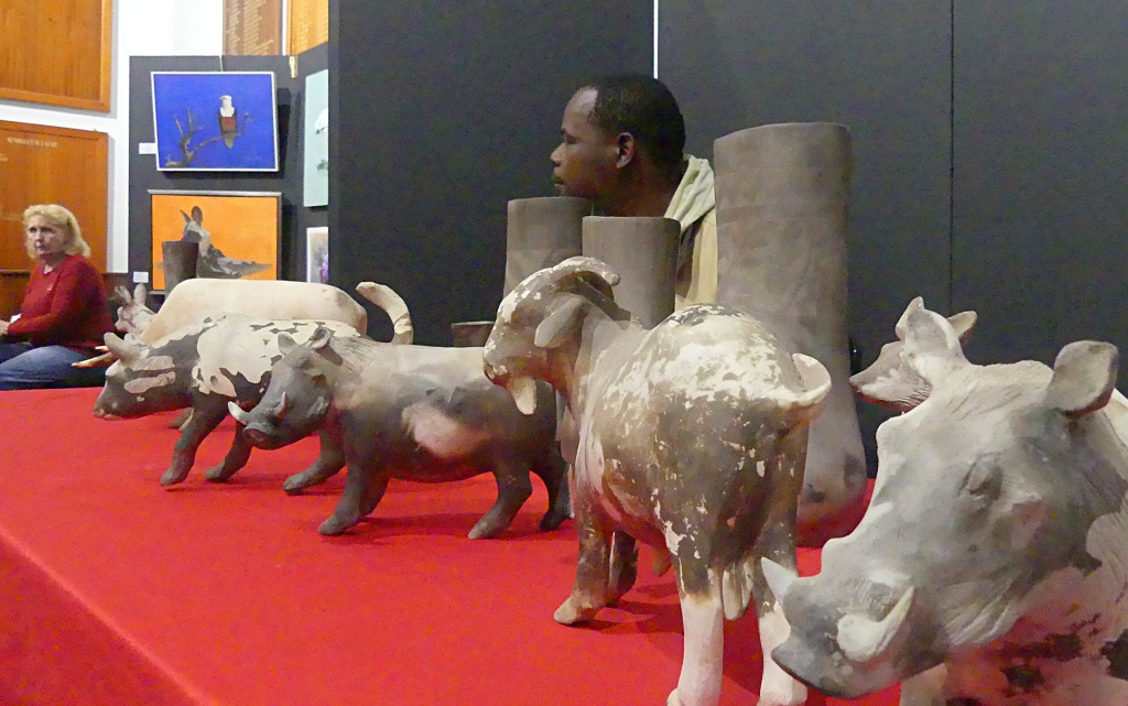 An art exhibition in the Ken Mackenzie Hall's foyer featured, among others, sculptures. (Photo: Brad Morgan).