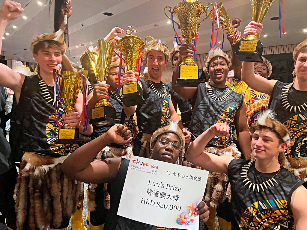Members of the Kearsney College Choir proudly show off the Jury's Prize they received at the World Choral Festival.